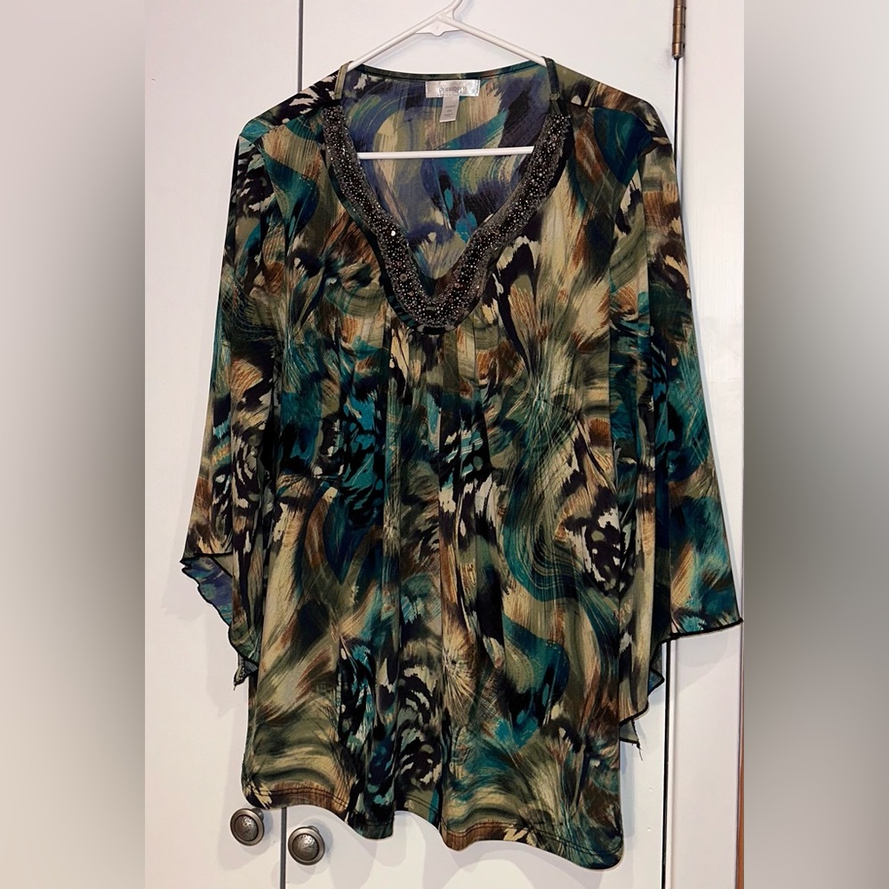 Dressbarn Asymmetrical 3/4 Sleeve Blouse. Size 3X